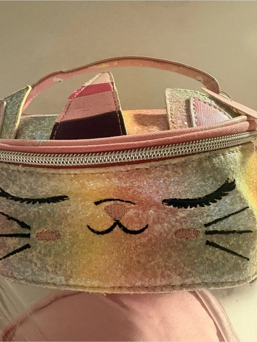 Kids Sparkle Cat Face Clear Carry Bag - Pink